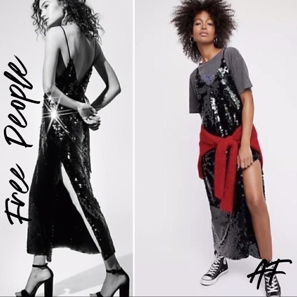 FREE PEOPLE SEQUINED DRESS BLACK NEW